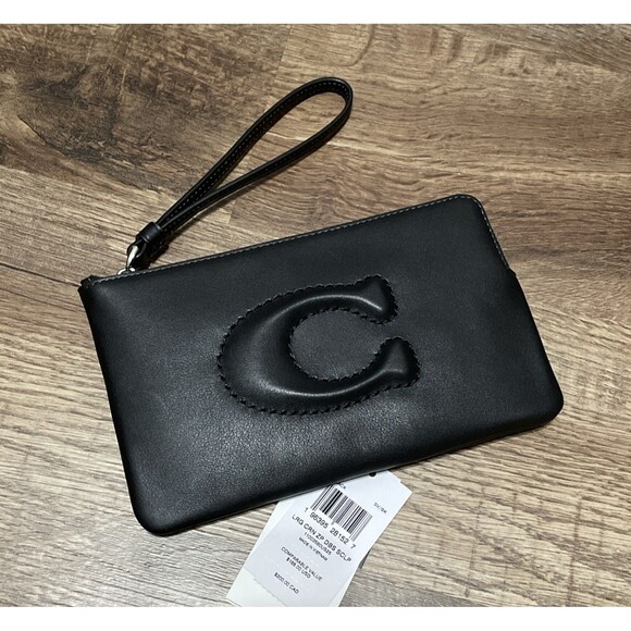 Coach Large CornerZip Wristlet CR392 Smooth Black Leather Wallet $168 Retail - Picture 1 of 6